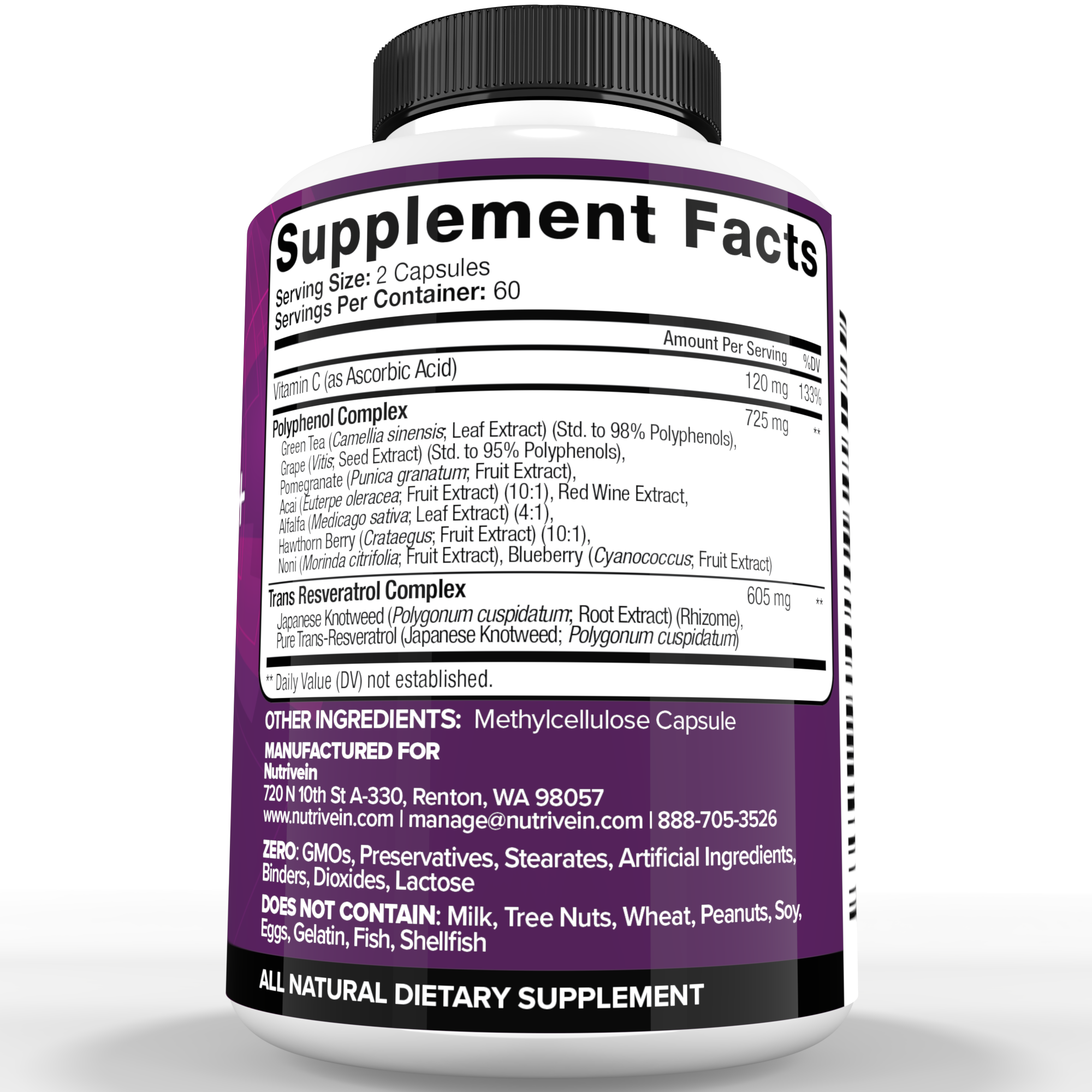 Nutrivein Premium Resveratrol 1450mg - 120 Capsules