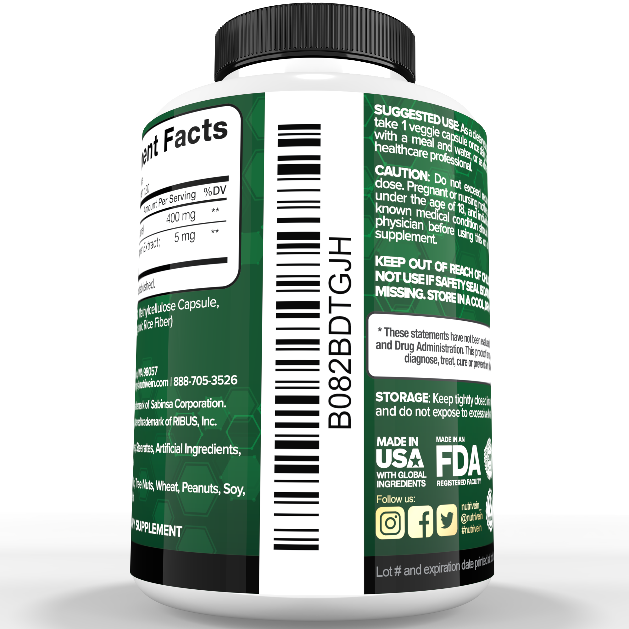 Nutrivein Premium DIM Supplement 400 mg Daily - 120 Capsules