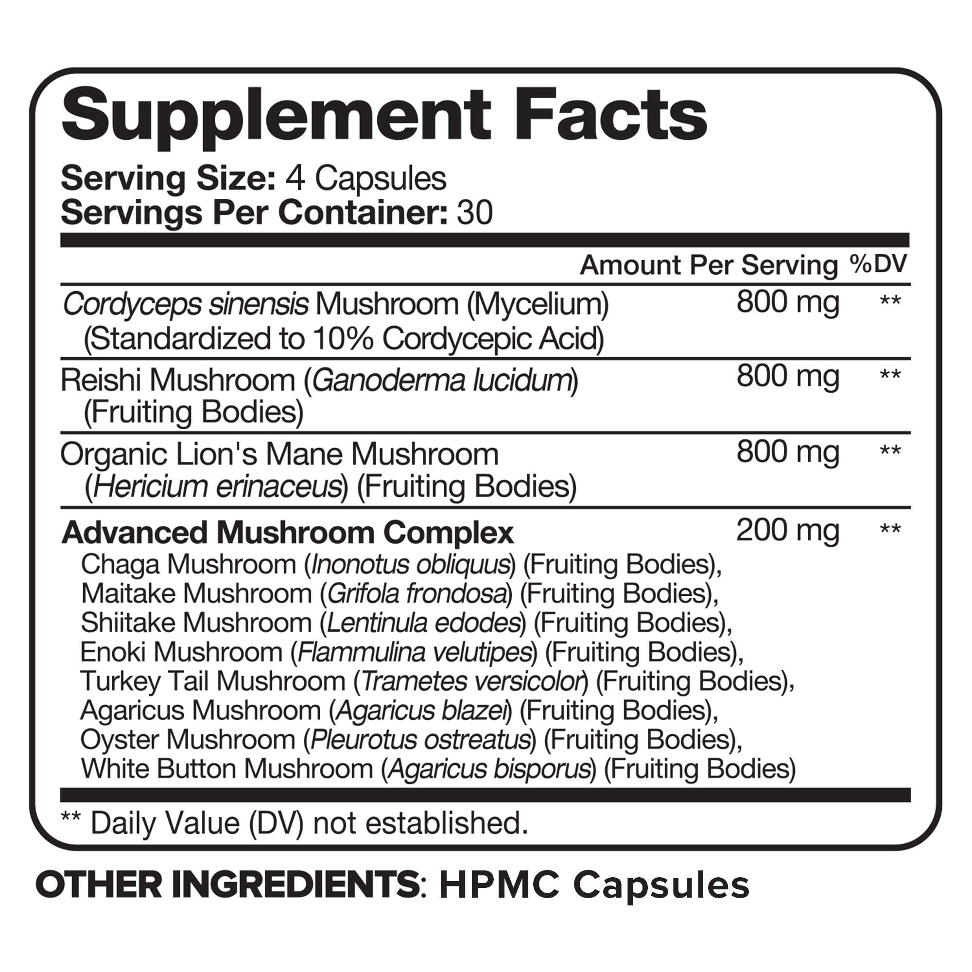 Nutrivein Premium Mushroom Supplement 2600 mg- Bottle 120 Capsules