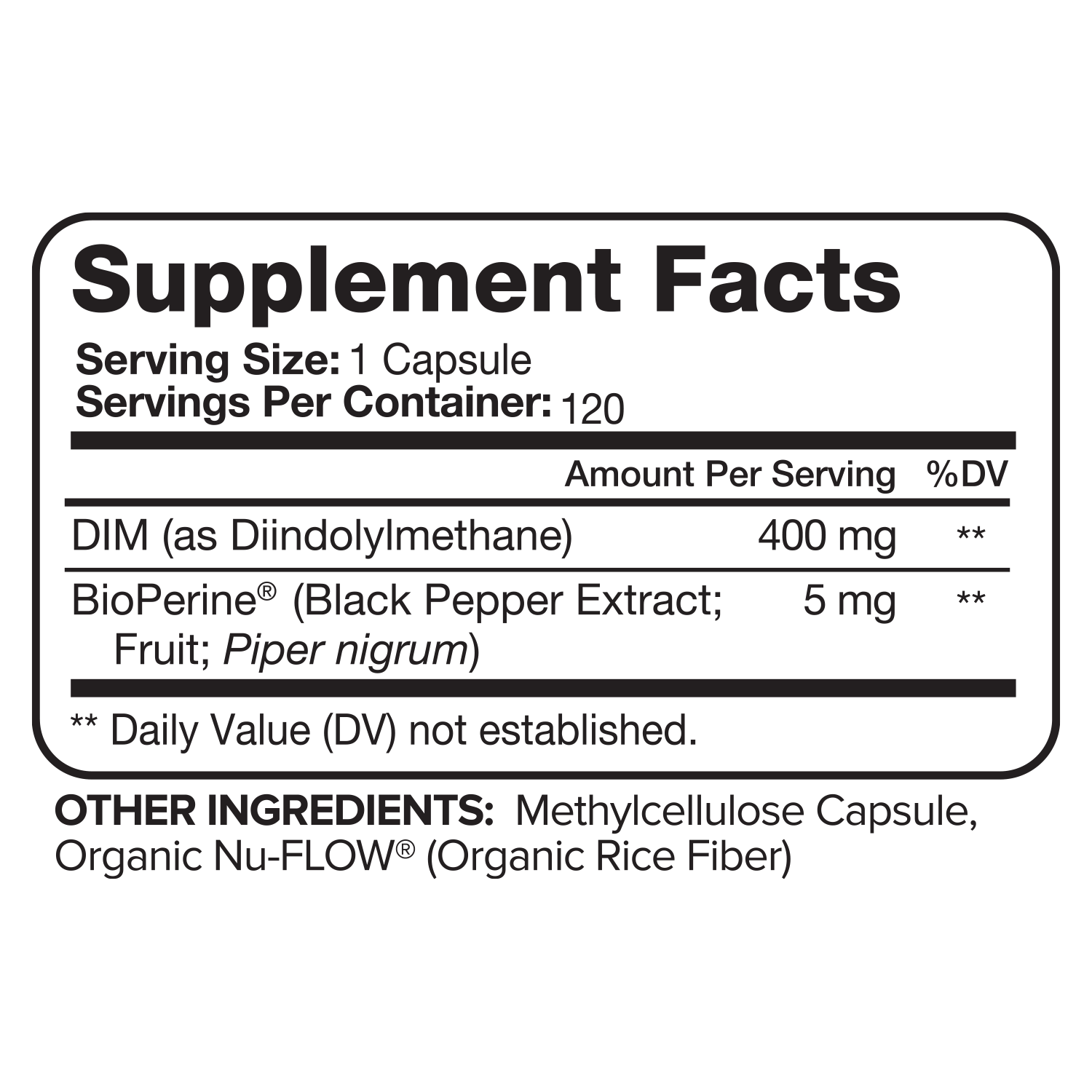 Nutrivein Premium DIM Supplement 400 mg Daily - 120 Capsules