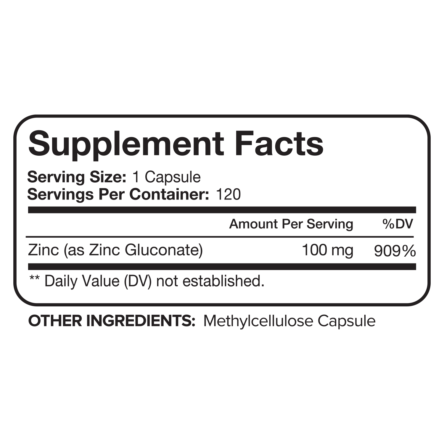 Nutrivein Premium Zinc Gluconate 100mg - 120 Capsules