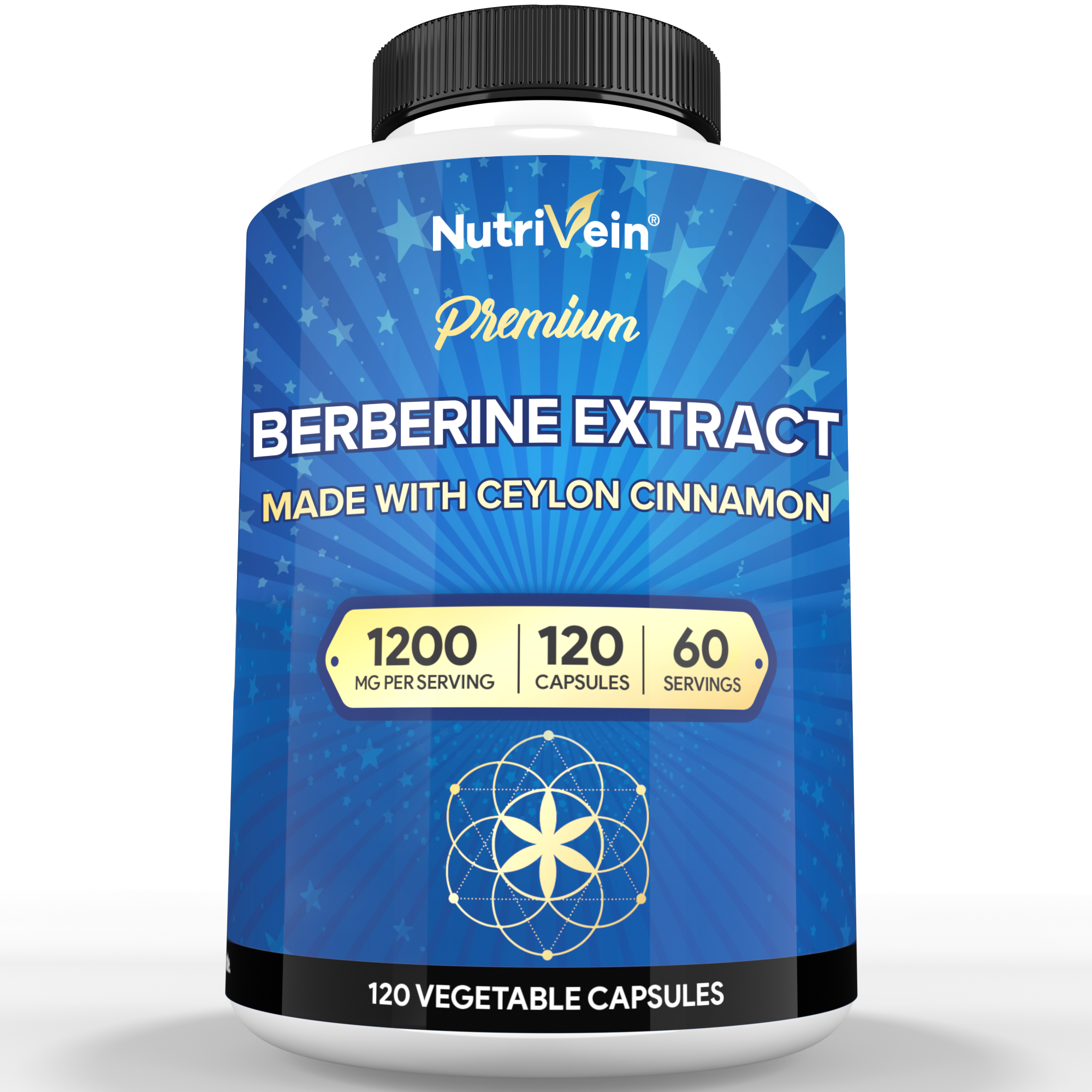 Nutrivein Premium Berberine 1200 mg with Ceylon Cinnamon - 120 Capsules