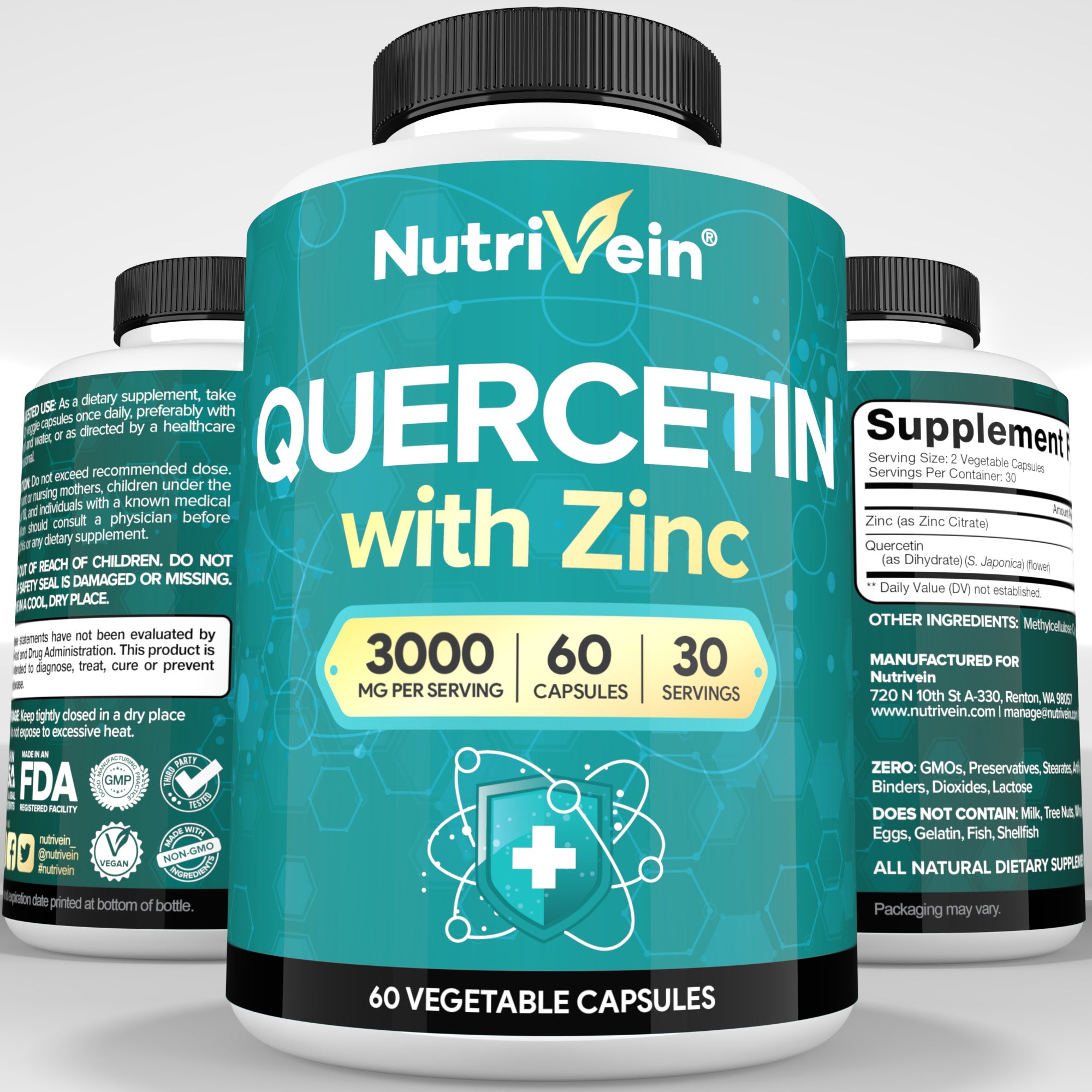 Nutrivein Zinc Quercetin Supplement - Enhanced-Absorption Full Body Support