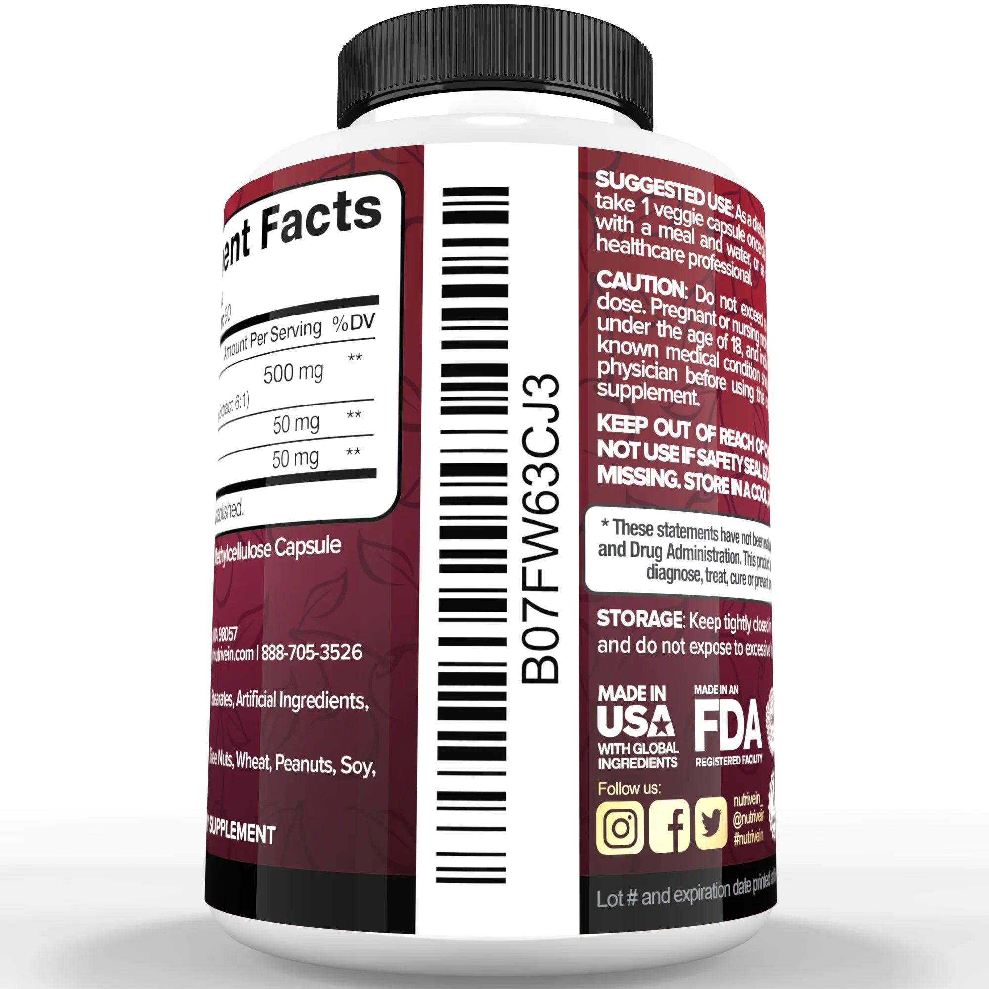Nutrivein Premium Tart Cherry Capsules 3000mg - 90 Capsules
