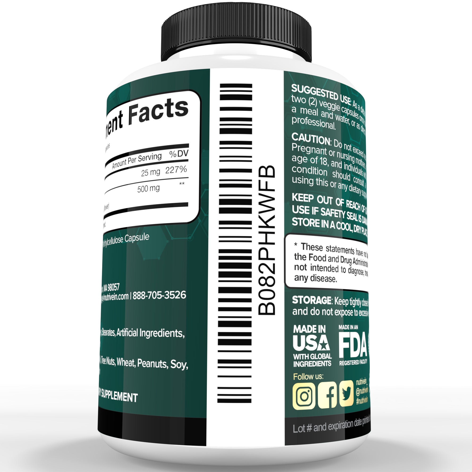 Nutrivein Zinc Quercetin Supplement - Enhanced-Absorption Full Body Support