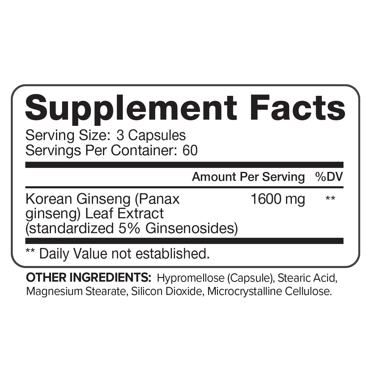 Nutrivein Korean Red Panax Ginseng 1600mg – Extra Strength Formula - 180 Capsules