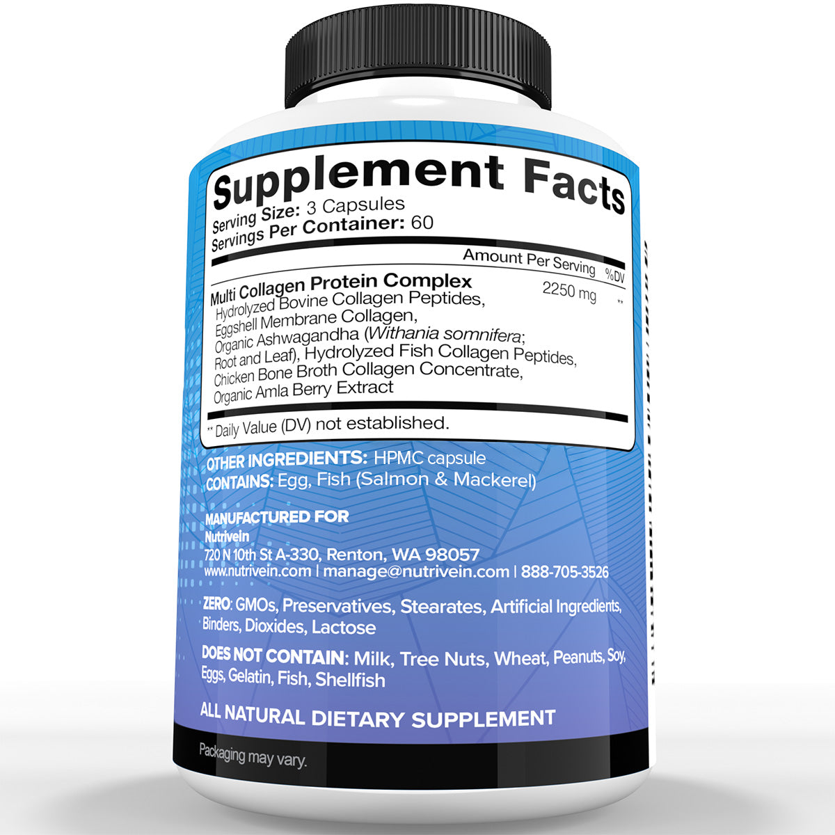 Nutrivein Premium Multi Collagen Pills 2250 mg - 180 Capsules