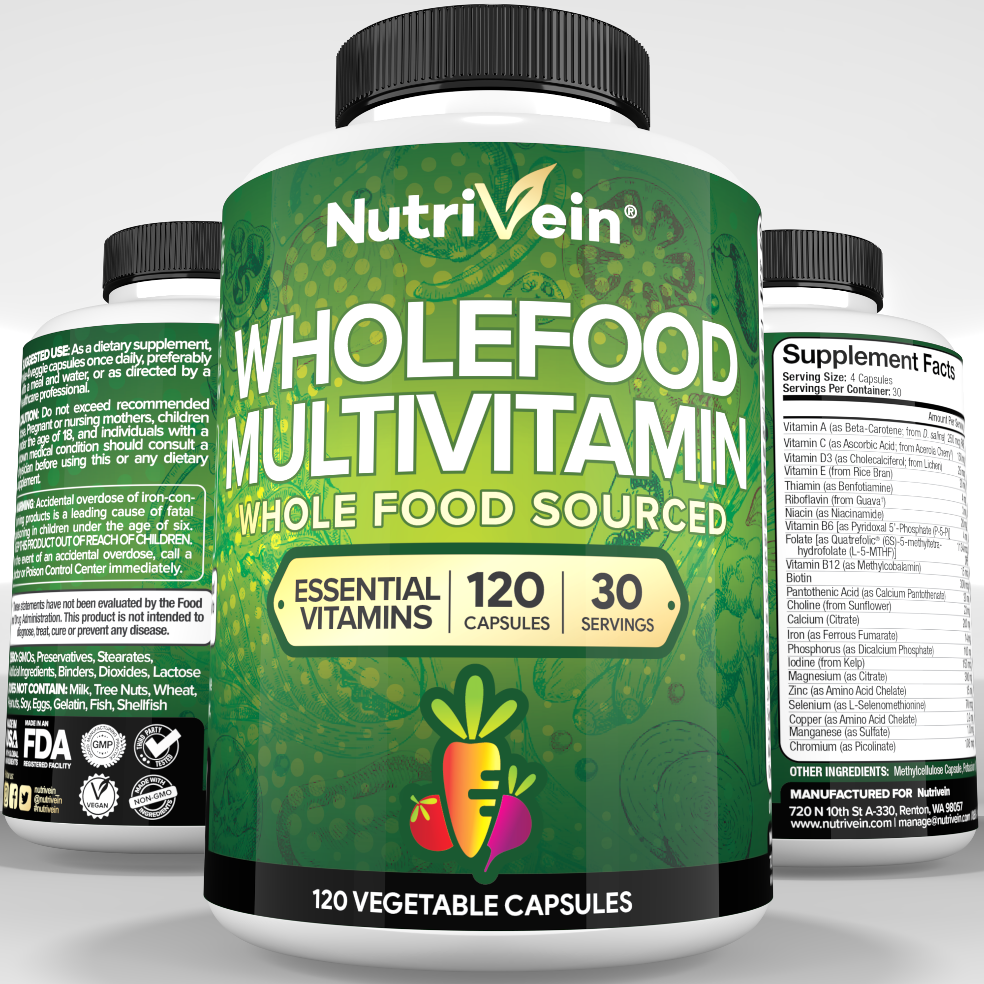 Nutrivein Whole Food Multivitamin - Complete Daily Vitamins For Men and Women 10.00% Off Auto renew