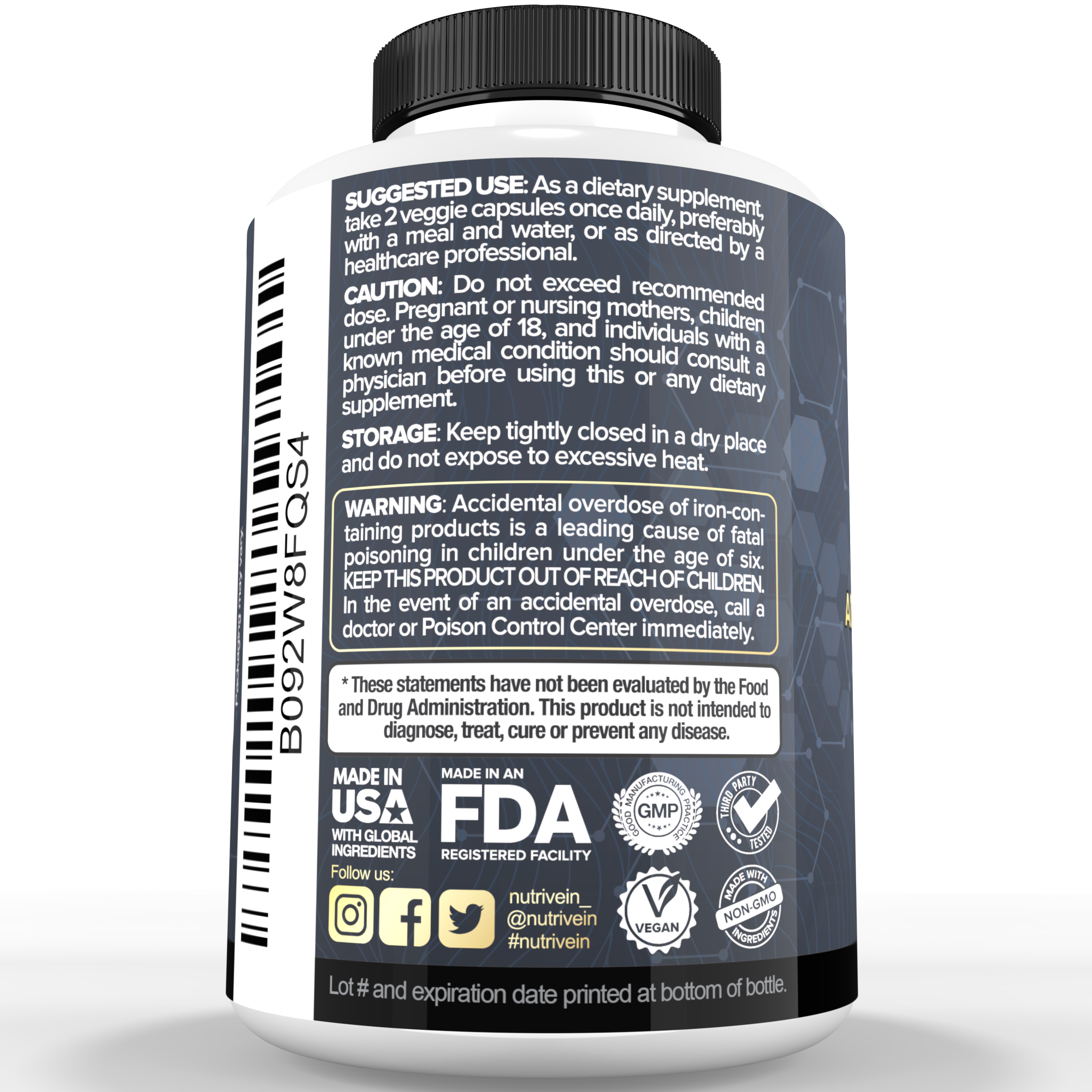 Nutrivein Premium DHT Blocker for Men & Women - with Biotin - 30 Day Supply (60 Caps)