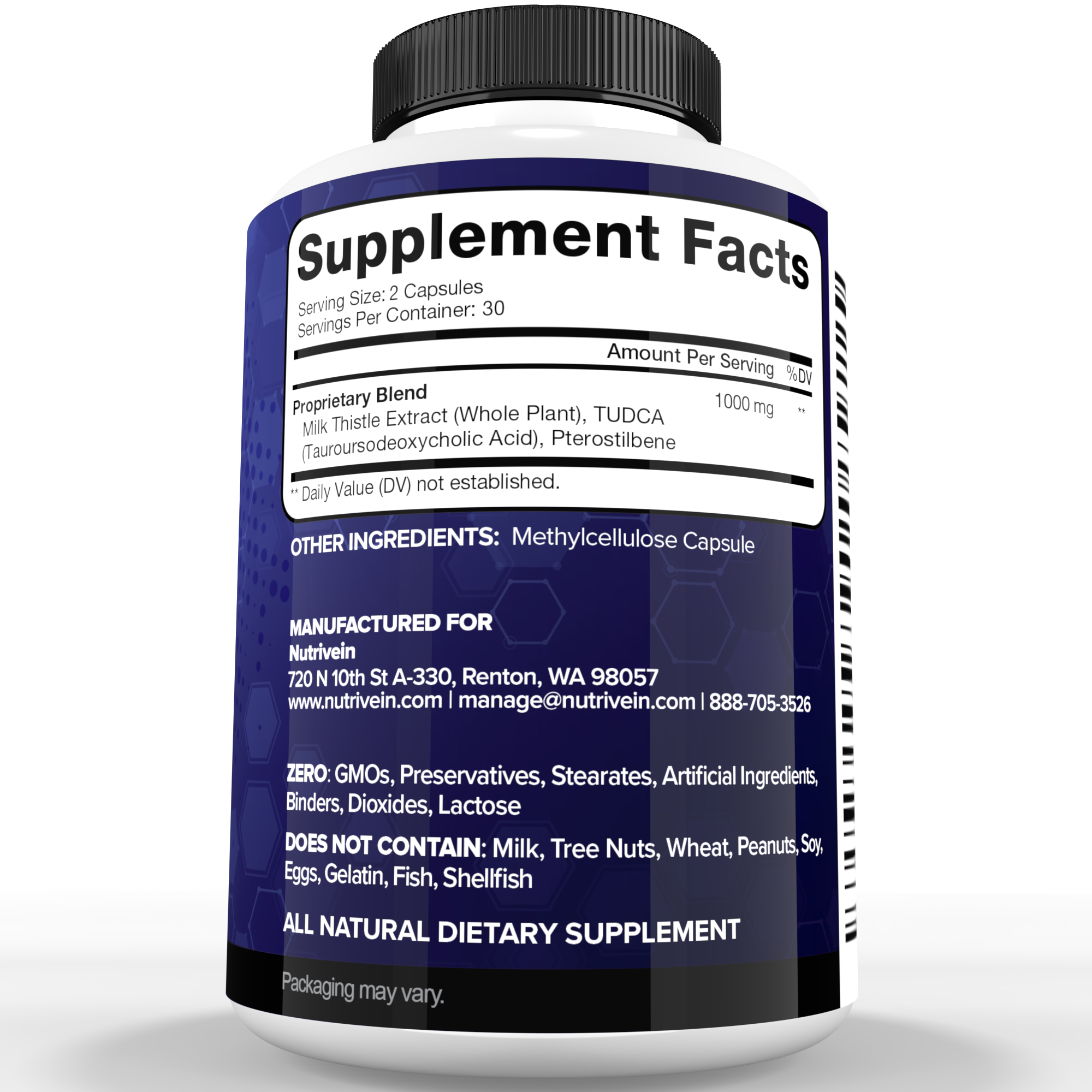 Nutrivein Premium TUDCA+ Liver Support Supplement 1000mg - 30 Day Supply - 60 Capsules