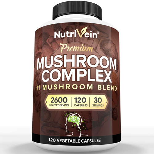 Nutrivein Premium Mushroom Supplement 2600 mg- Bottle 120 Capsules