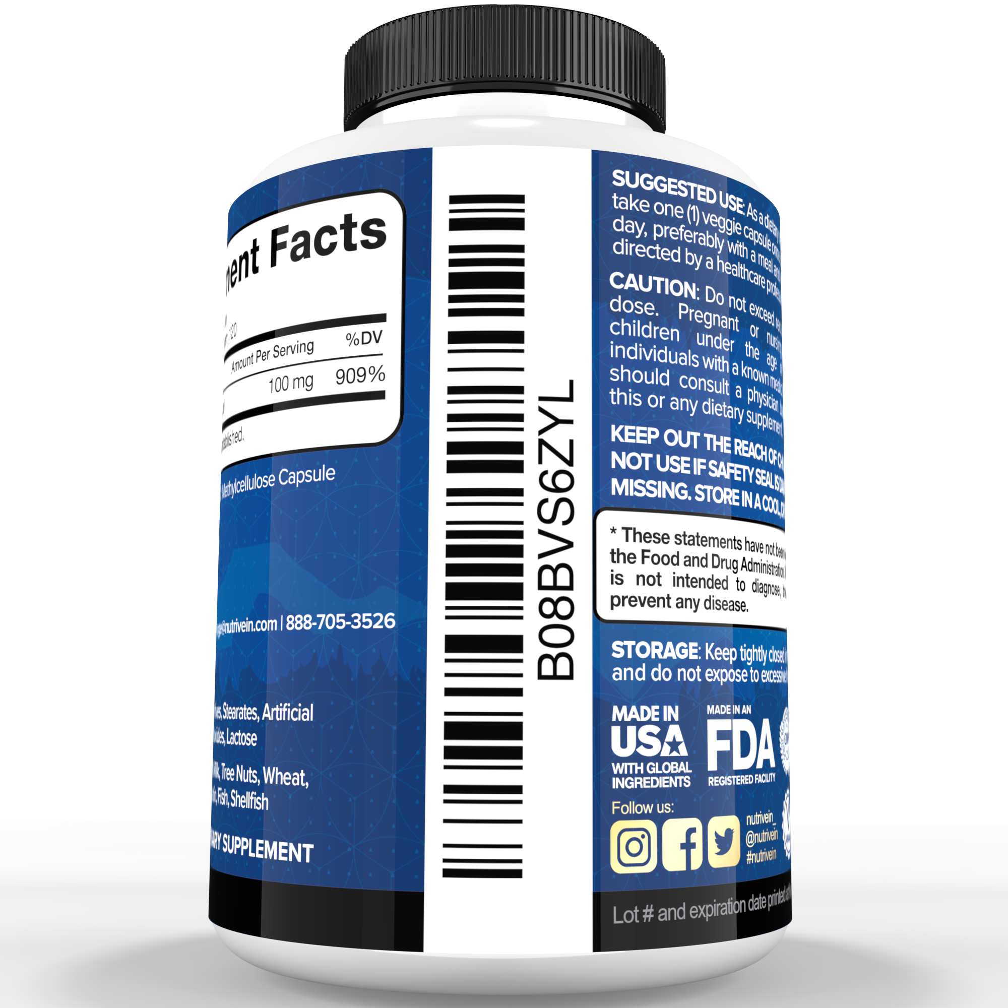 Nutrivein Premium Zinc Gluconate 100mg - 120 Capsules