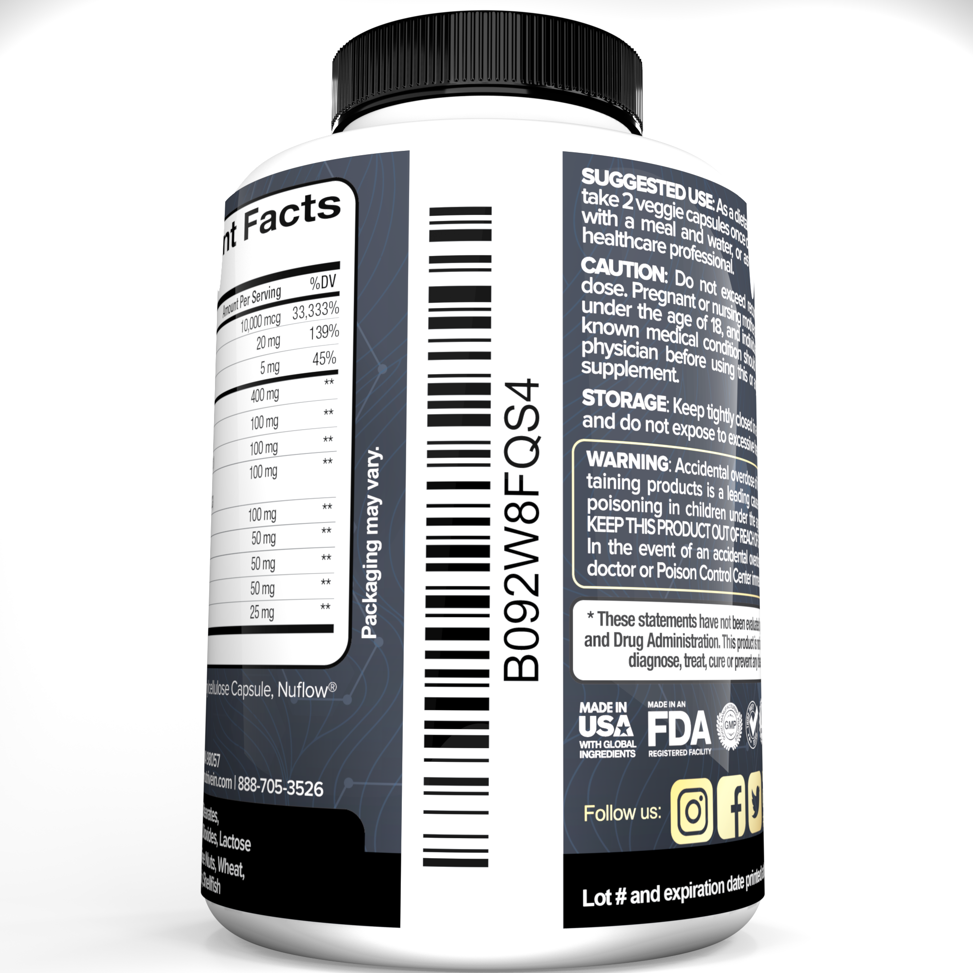 Nutrivein Premium DHT Blocker for Men & Women - with Biotin - 30 Day Supply (60 Caps)