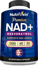 Nutrivein Premium NAD + Resveratrol Supplement 600 mg - 30 Servings (60 Capsules): Powerful Synergistic NAD Resveratrol Supplement - Aging, Cognition, Metabolism, & Overall Well-Being