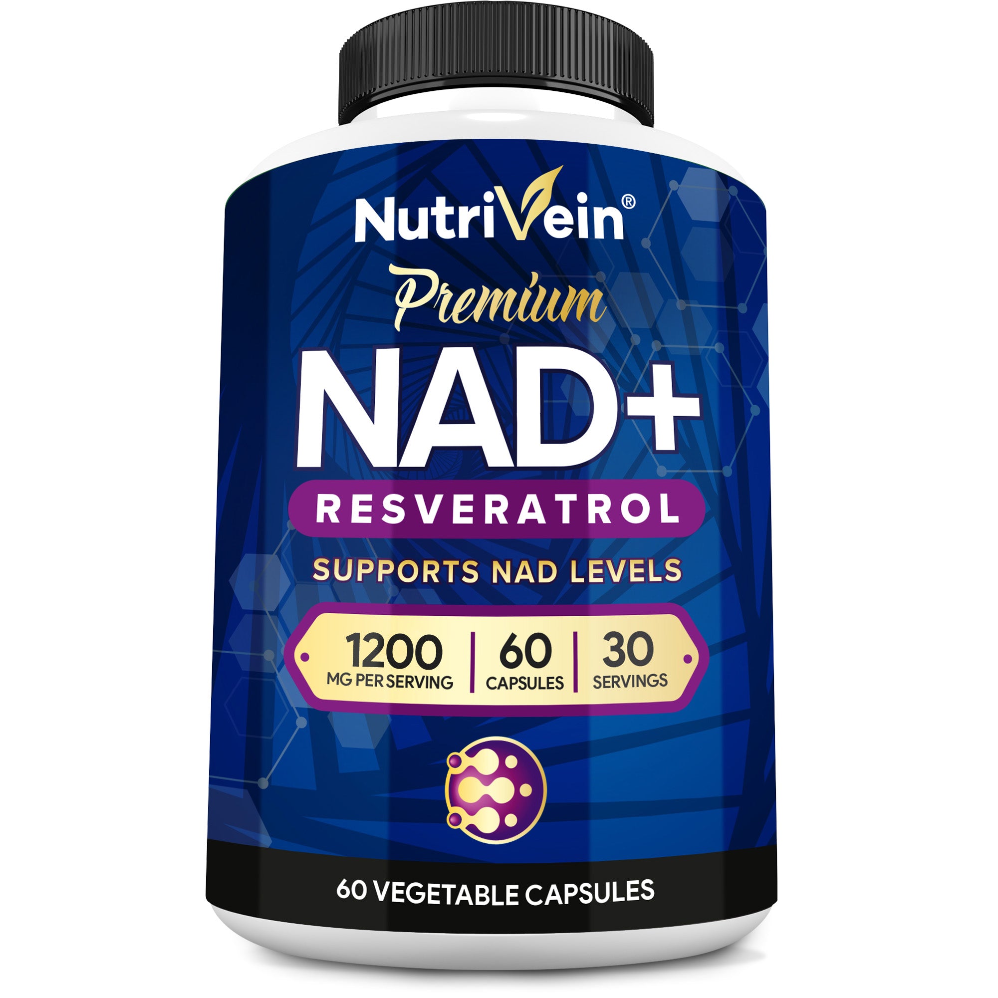 Nutrivein Premium NAD + Resveratrol Supplement 1200 mg - 30 Servings (60 Capsules)