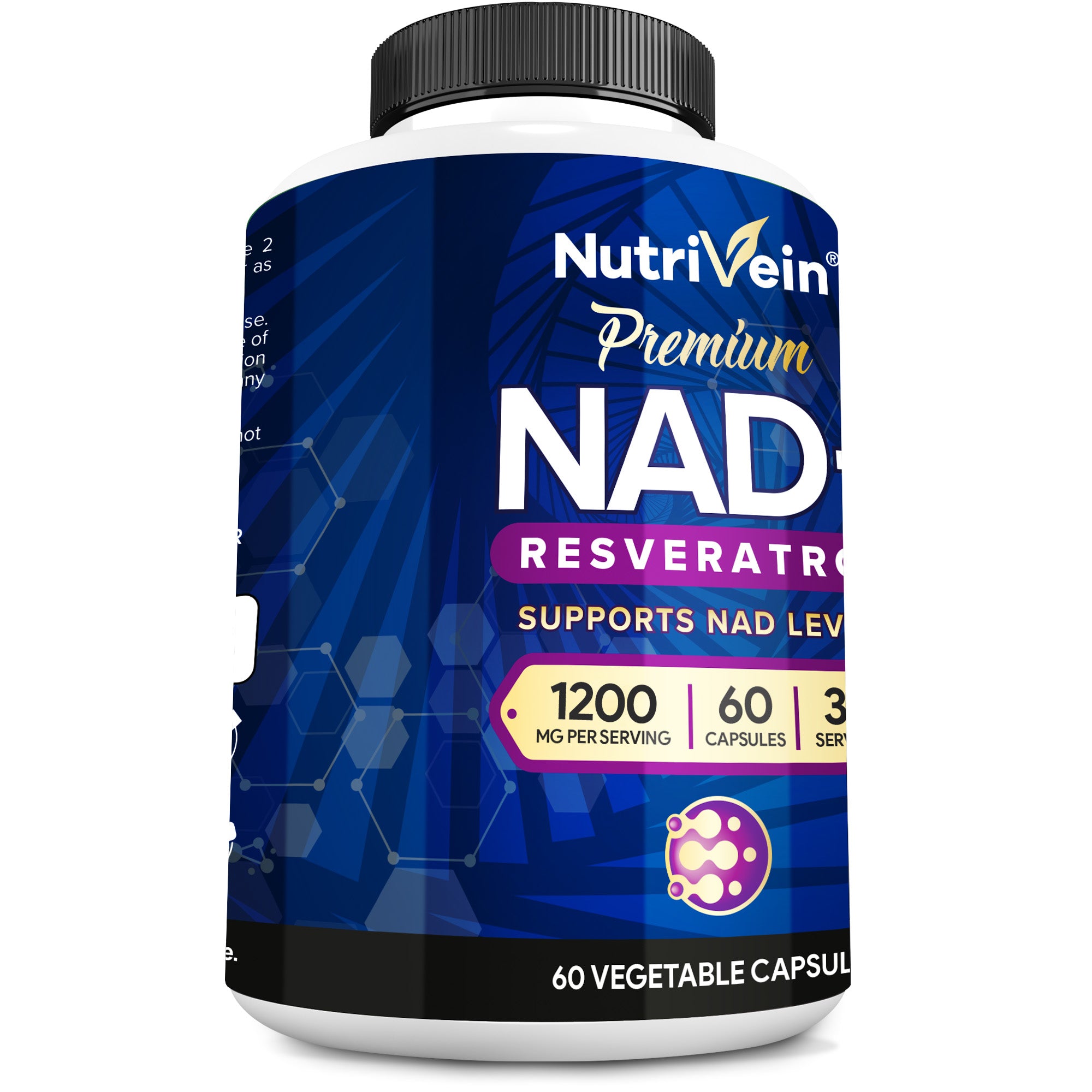 Nutrivein Premium NAD + Resveratrol Supplement 1200 mg - 30 Servings (60 Capsules)