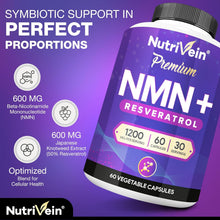 Nutrivein NMN + Resveratrol 600mg: 30 Serv./60 Caps NMN Supplement with Resveratrol - Nicotinamide Mononucleotide & Japanese Knotweed Extract - Aging & Cellular Energy Support - Vegan & Non-GMO