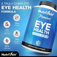 Nutrivein Eye Vitamins (60 Caps): Eyebright, Lutein and Zeaxanthin Supplements Complex - Display Fatigue, Dryness, Strain - Support for Overall Ocular Wellness - Eye Supplements for Nighttime Clarity