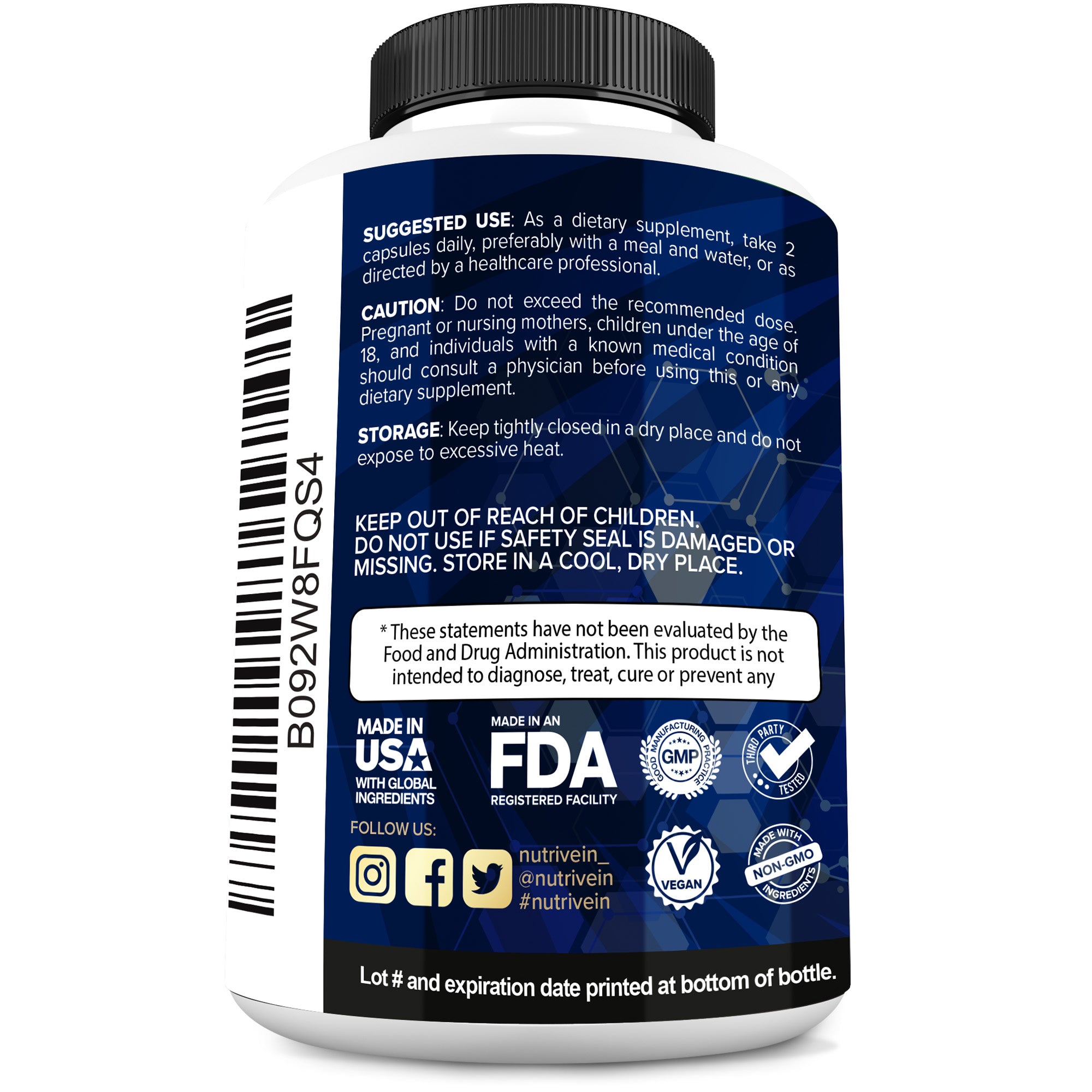 Nutrivein Premium NAD + Resveratrol Supplement 1200 mg - 30 Servings (60 Capsules)