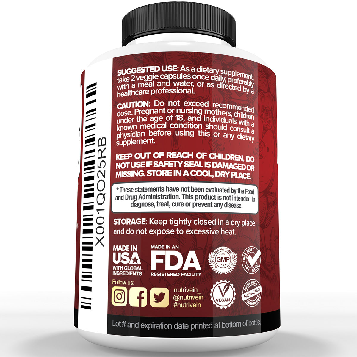 Nutrivein Premium Apple Cider Vinegar Supplements with Mother - 1600 mg - 120 Capsules