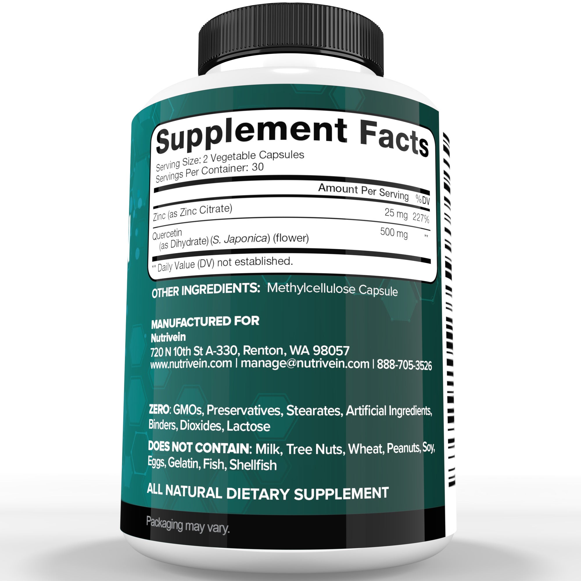 Nutrivein Zinc Quercetin Supplement - Enhanced-Absorption Full Body Support