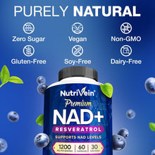 Nutrivein Premium NAD + Resveratrol Supplement 600 mg - 30 Servings (60 Capsules): Powerful Synergistic NAD Resveratrol Supplement - Aging, Cognition, Metabolism, & Overall Well-Being
