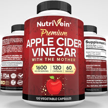 Nutrivein Premium Apple Cider Vinegar Supplements with Mother - 1600 mg - 120 Capsules