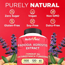 Nutrivein Premium Fadogia Agrestis and Tongkat Ali Supplement with Turkesterone - 1100 mg - 120 Caps - Synergistic Blend for Performance, Strength, & Recovery for Men & Women of All Ages