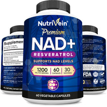 Nutrivein Premium NAD + Resveratrol Supplement 1200 mg - 30 Servings (60 Capsules): Powerful Synergistic NAD Resveratrol Supplement - Aging, Cognition, Metabolism, & Overall Well-Being