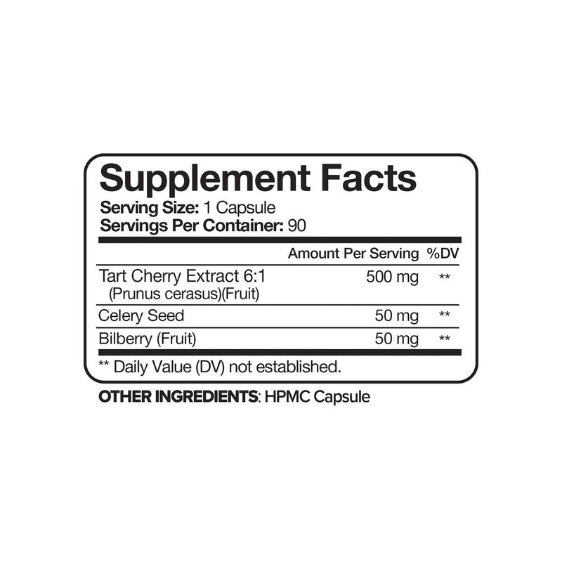 Nutrivein Premium Tart Cherry Capsules 3000mg - 90 Capsules Supplement Facts