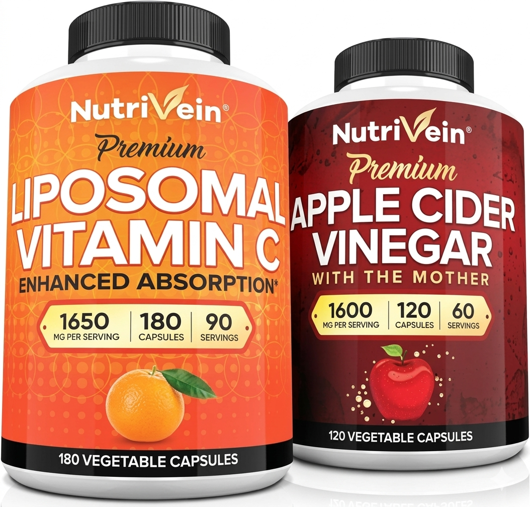 Nutrivein Premium Apple Cider Vinegar Capsules & Liposomal Vitamin C Supplement Bundle