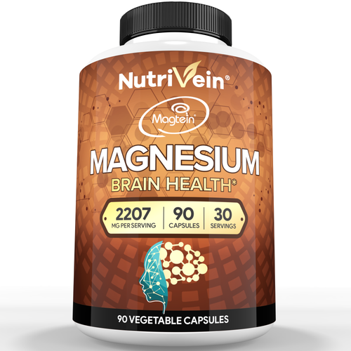 Nutrivein Premium Magtein Magnesium L-Threonate Supplement 2207 mg - 90 Caps (3 a Day)